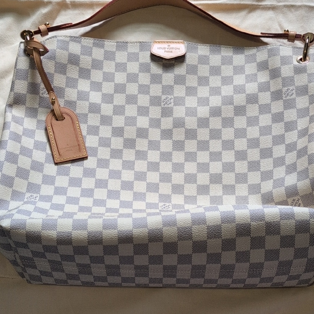 Louis Vuitton Damier Azur Canvas Shoulder Bag in White and Blue